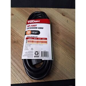 Hyper Tough 10 ft Extension Cord 16 Gauge 13 Amp Outdoor Grounded Black‎ SJTW